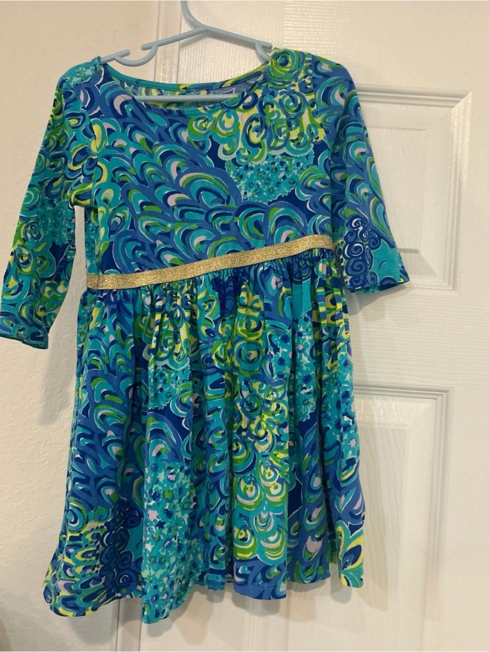 Lily Pulitzer Toddler Girls' Blue & Green Swirl Print Dress with Gold Trim